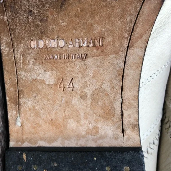 Giorgio Armani Cream Leather Almond Toe Slip On Loafers Men's 44/ US 10.5 - Picture 8 of 15